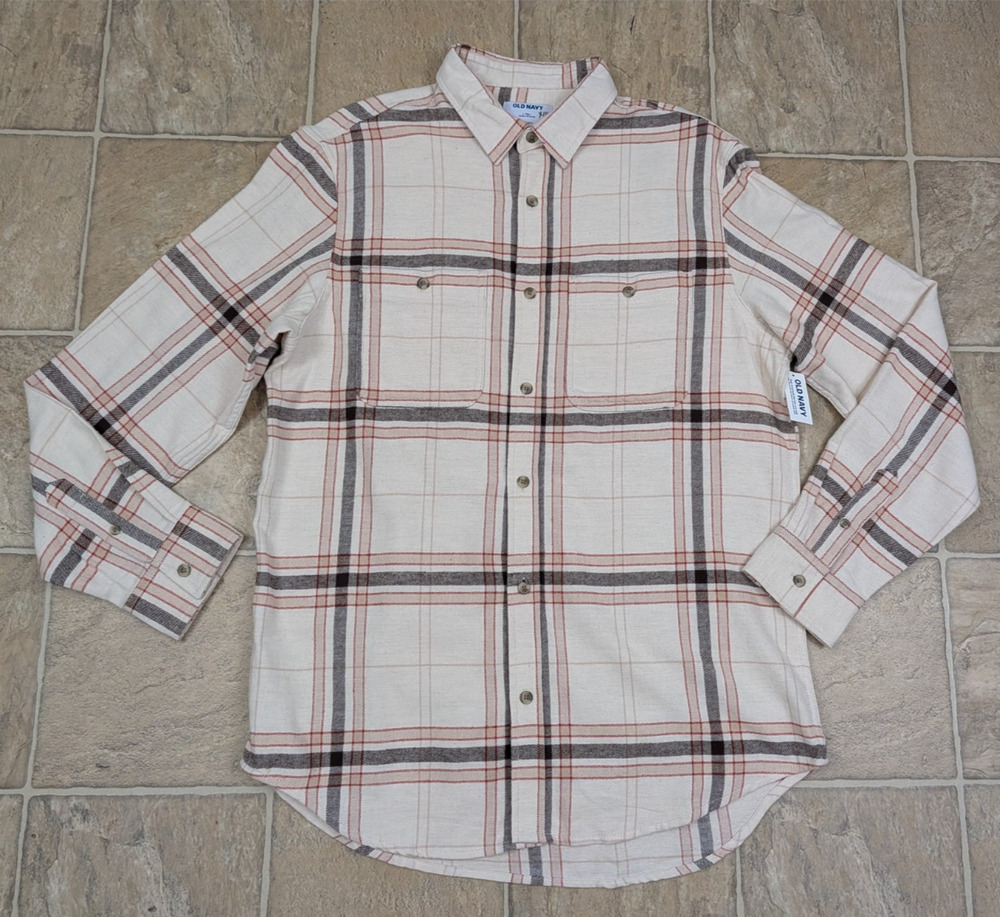 New Old Navy men sz L Tall Flannel Shirt plaid buttons long sleeves shirt 2558